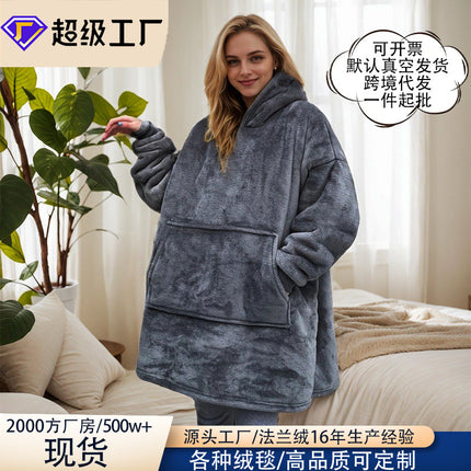 Lazy Blanket Cross-Border Christmas Pajamas Women's Nightgown Flannel Extended Length Vertical Pocket Hoodie Blanket