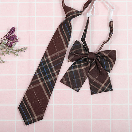 Japanese and Korean striped jk/dk college style men's and women's red cyanotic gray blue shirt accessories tie-free collar set