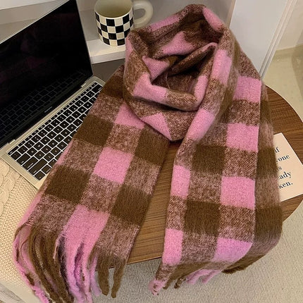 Cross-Border Imitation Cashmere Plaid Scarf for Women Autumn and Winter Thickened Warm Shawl Dual-Purpose Student Maillard Scarf Wholesale