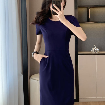 Gray Short-Sleeved Dress for Women Summer 2025 New Jewelry Store Work Clothes Waist Slimming Look Professional Elegant Skirt