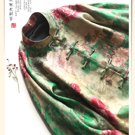 Yang Mi same style retro Chinese style buckle jacquard green slimming coat high waist black versatile slimming skirt