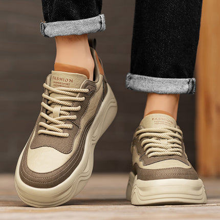 Autumn and Winter New Thick Sole Increased Men's Casual Sneakers Super Fiber Leather Low Lace-up Fashion Sports Men's Shoes