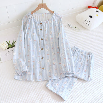 A variety of pure cotton chest pad month clothing spring and autumn crepe postpartum nursing suit long sleeve nursing loose two-piece women's set
