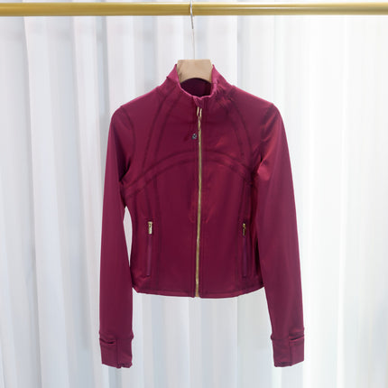 Spring and Summer Yoga Wear Stand Collar Jacket Short Silver Zipper Cardigan Jacket Slim Fit Elastic Slimming Yoga Wear Running