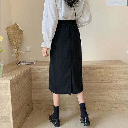 Early autumn versatile split Korean style high-end 20 women's clothing sense 23 mid-length hip skirt high waist slimming A- line skirt