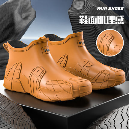2025 cross-border water shoes men's short tube outdoor fishing rain boots non-slip low tube rubber shoes work rain boots fleece-lined rain boots