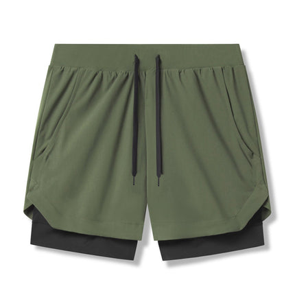 Crazy Muscle Men's Sports Casual Shorts Double Layer Fake Two-Piece Marathon Basketball Fitness Sweat-Wicking Quick-Dry Shorts