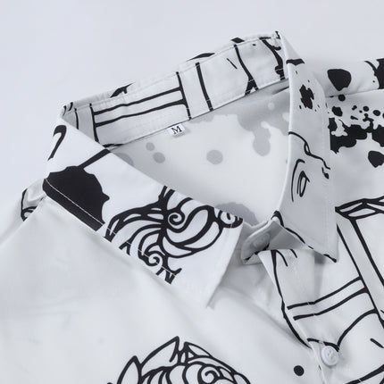 Casual Men's Black and White Character Men's Short-sleeved Shirt Men's Shirt Summer 2025 New Hawaii Vacation