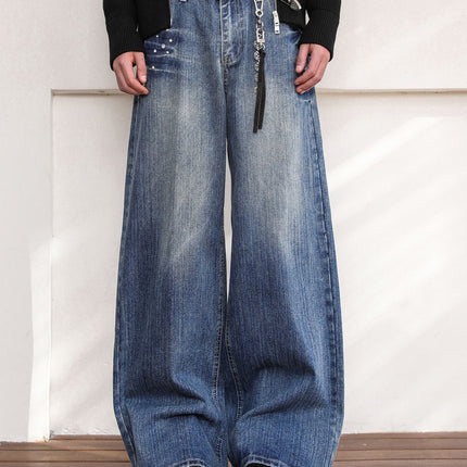 American Retro Rivet Design Jeans for Men and Women, Street Vibe Style Washed Lightning Pattern Straight Pants for Couples