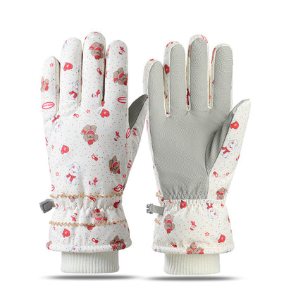 Ski Gloves Winter Women's Outdoor Cycling Windproof Warm fleece-lined Thickened Non-slip Finger Cold-proof Cute Splash-proof
