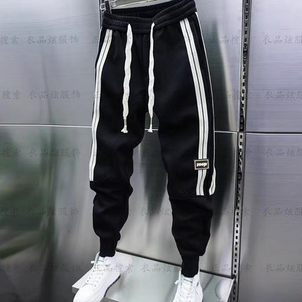 Foreign Trade Autumn and Winter New Casual Sweatpants Men's Trendy Brand Stitching Pants with Sticks and Pants Internet Popular Elastic Waist Stretch Haren Pants