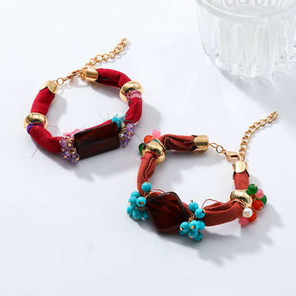 Za European and American Exaggerated Hand-Woven Turquoise Alloy Bracelet 2-Piece Set Summer Beach Vacation Style Hand Jewelry Cross-Border Supply