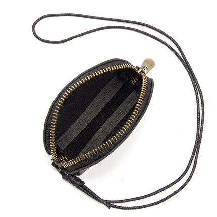 Top Layer Cowhide Vegetable Tanned Leather Mouth Red Envelope Rope Hanging Storage Coin Key Neck Bag Mini Genuine Leather Coin Purse for Women