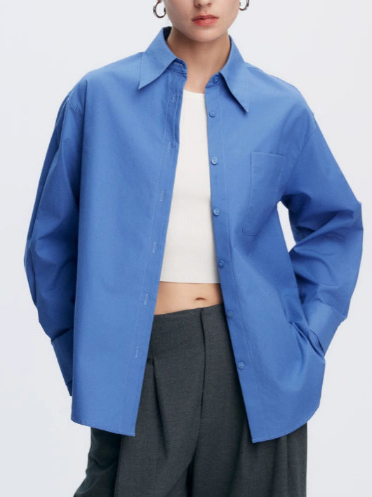 French Colorful Air Micro Wrinkle Professional Commuter Micro Loose Profile Long Sleeve Shirt