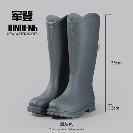 Women's High-Top Rain Boots, Outdoor Fashionable Versatile Waterproof Shoes, Kitchen Work Non-Slip Overshoes, Fleece-Lined Water Boots for Women