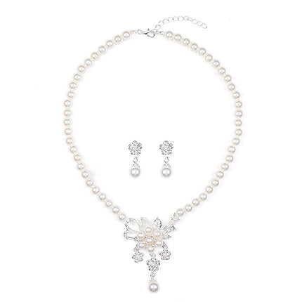 2022 New Fashion Pearl Flower Necklace Earrings Set European and American Cross-Border Hot Selling Women's Jewelry Alloy Plating