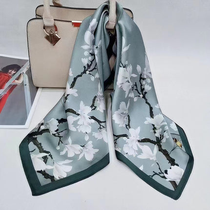 Suzhou Silk Women's Scarf 100% Mulberry Silk Scarf Large and Small Square Scarf Neckerchief Shawl with Printed Design