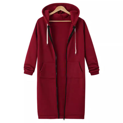 AliExpress Ebay Amazon Autumn and Winter Women's European and American Hooded Long Sleeve Long Sweater Fleece Zipper Coat Women