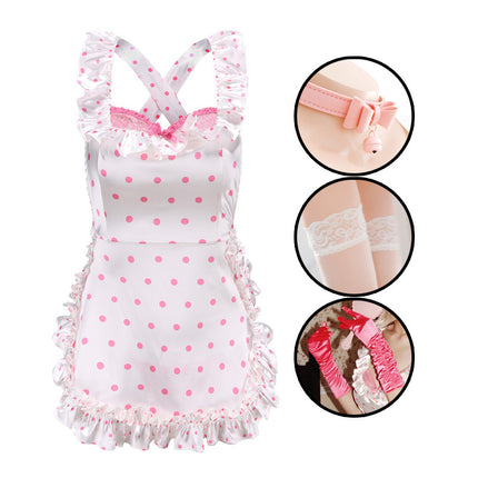 Sexy Lingerie 2024 New Sexy No Polo Dot Kitchen Apron Maid Dress Sexy Uniform cosplay Women