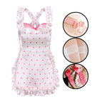 Polka dot 3-piece set + rose red gloves + white lace socks + heart pink bell collar / One size fits all