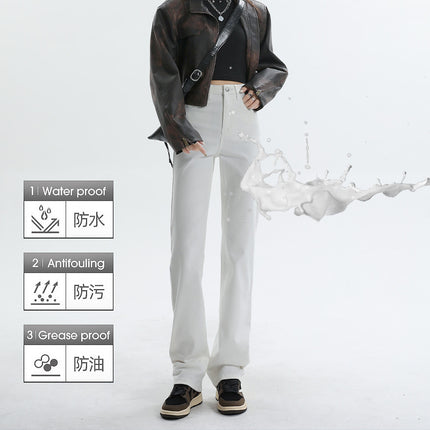 Three-proof worry-free Denim straight pipe pants elastic high waist pile pants waterproof oil-proof anti-fouling functional Denim