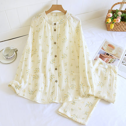 A variety of pure cotton chest pad month clothing spring and autumn crepe postpartum nursing suit long sleeve nursing loose two-piece women's set