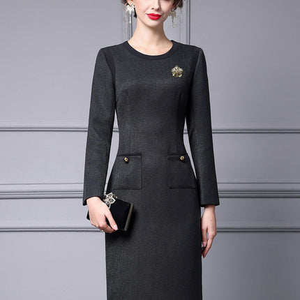Zhili Woolen Dress, Spring Style for Women, High-End Black Slimming Long-Sleeve Dress That Hides the Figure, 2026 New Model