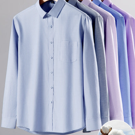 High-End Men's Long-Sleeved Shirts Spring Business Casual Anti-Wrinkle Shirts No-Iron Breathable Formal Cotton Tops for Men