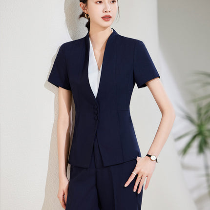 High-end Suit suit Women's Short-sleeved Summer New Tooling Hotel Front Desk Temperament Work Clothes Professional Thin Suit