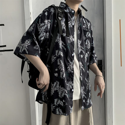 Summer Short-Sleeved Shirt for Men Ins Retro Funny Human Head Personalized Print Trendy Brand Korean Style Loose Shirt Trendy Top
