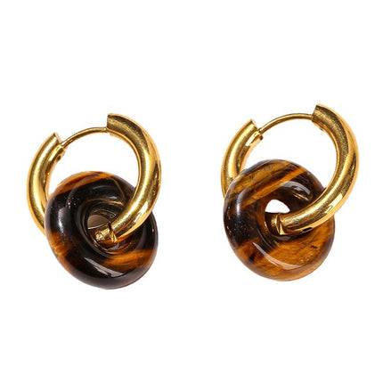 Jingdong jewelry fashion high-grade earrings wholesale natural green Dongling pink crystal bread ring titanium steel gold-plated earrings