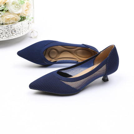 Princess Shoes with Pointed Toes, Fish Silk Flats, Thick Heels, Small Fragrant Knitted Fly Woven Shoes, Hollow High Heels, Tall, Fashionable and Versatile