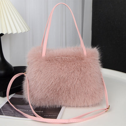 Autumn and Winter Fashion Single Shoulder Crossbody Bag Faux Fox Fur Women's Bag Fresh Versatile Solid Color Plush Small Square Crossbody Bag