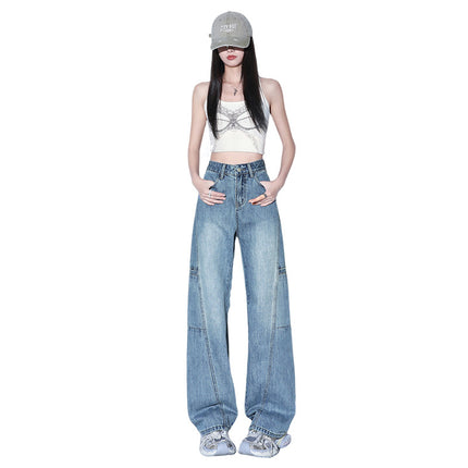 American Work Jeans Women's 2025 Spring New Straight Loose High Waist Slimming Casual Wide Leg Pants