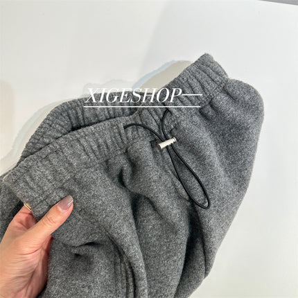 dark gray Cashmere Texted Lazy Wide Leg Floor Pants Women's Winter Thickened fleece-lined Straight Leg Casual Pants