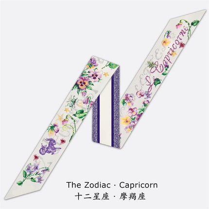 2025 Spring Tarot Twelve Constellations Series Women's Twill Silk Ribbon Tie Bag Small Silk Scarf Ribbon Scarf