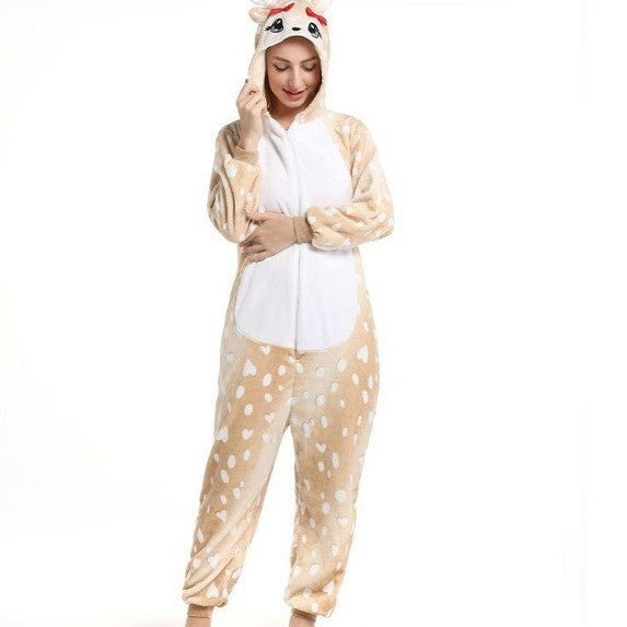 Mixed batch autumn and winter flannel adult cartoon conjoined animal pajamas butterfly Christmas deer home clothes toilet wholesale
