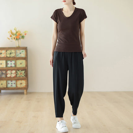 Real shot 2024 summer new chubby girl cool plus size high waist solid color casual harem pants loose pipe pants for women