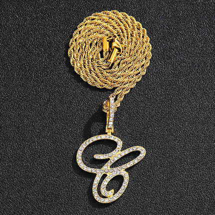 Foreign trade popular products full diamond hip hop jewelry grass letter pendant melon seed buckle Cuban chain accessories Amazon exclusive