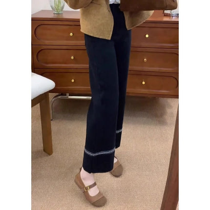 Stretch Black Straight Leg Jeans Women's Fashion All-match New Arrival plus size Loose Slimming Cropped Long Pants with Wide Legs