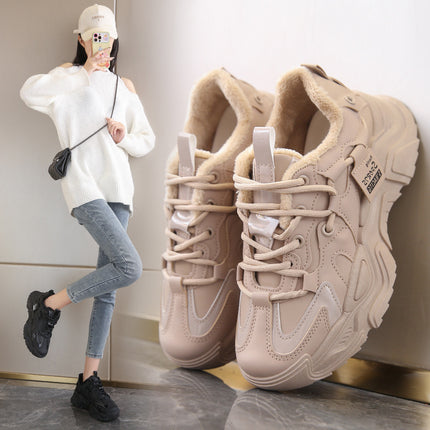 Torre Shoes Women's Winter Cotton Shoes Shown Feet Small All-match Casual Shoes Leather Top Feeling Soft Sole Non-slip fleece-lined sneaker