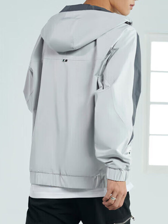 Haipai Label Cutting Double-sided Jacket Men's Spring and Autumn Color Splicing Letter Embroidered Drawstring Hooded Jacket Men's 1Y301