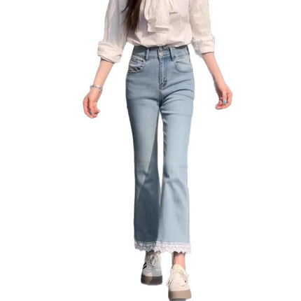 Pear-Shaped Figure Plus-Size Women's Flared Jeans Summer High-Waisted Stretchy Slimming Petite Cropped Pants
