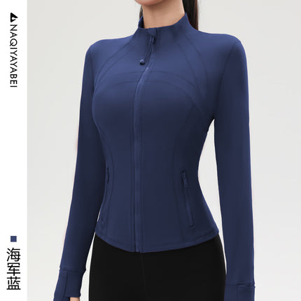 Sports Slim-Fit Long-Sleeved Zip-Up Jacket with Stand-Up Collar, Running Fitness Tight-Fitting Yoga Top, Quick-Drying Yoga Jacket