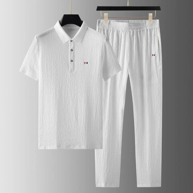 Summer Men's Suit Men's Full Set Casual Two-Piece Polo Collar New Summer Thin Lapel Trend