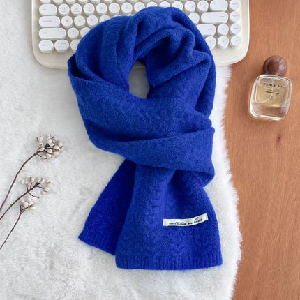 Japanese and Korean Knitted Wool Scarf for Women, Autumn and Winter Thickened Warm Solid Color Student Cable Knit Neck Warmer Bamboo Pattern Neck Protector