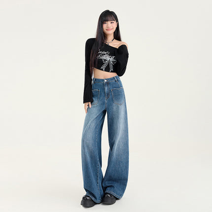 Vintage All-match Loose Wide-leg Jeans Women's 2025 Spring New Style Straight Slim-fit High Waist Mop Pants
