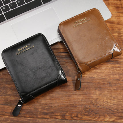 Wallet men's driver's license bag leather case retro simple men's casual short wholesale wallet multi-functional zipper card case