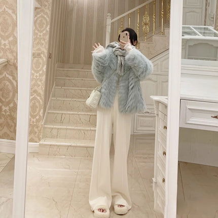 White knitted wide-leg pants women's autumn and winter casual slimming straight draping loose lazy wind mop long pants