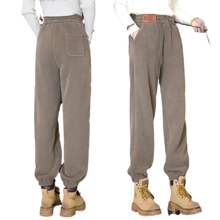 High-end Autumn and Winter New fleece-lined Thickened Casual Pants Slimming Fashion High Waist Warm Pants Straight Copper fleece-lined Skinny Pants